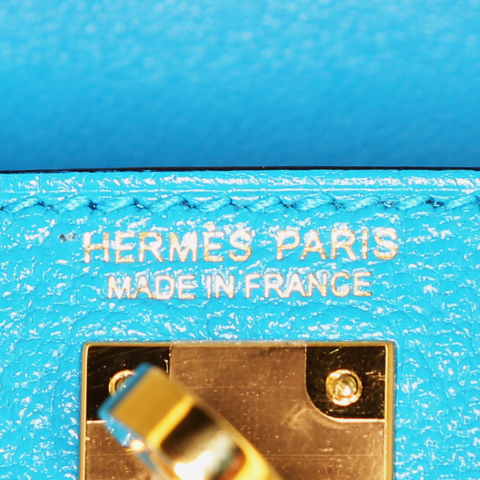 Bolso de mano Hermès Kelly 20 cm en cuero Mysore azul Frida - Detail D4