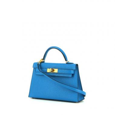 Bolso de mano Hermès Kelly 20 cm en cuero Mysore azul Frida