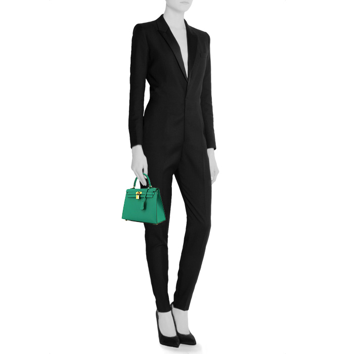 Sac à main Hermes Kelly 25 cm en cuir epsom vert Menthe - Detail D1