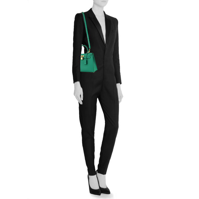 Sac à main Hermes Kelly 25 cm en cuir epsom vert Menthe - Detail D2