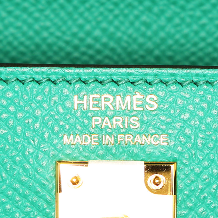 Hermes Kelly 25 cm handbag in green Menthe epsom leather - Detail D4