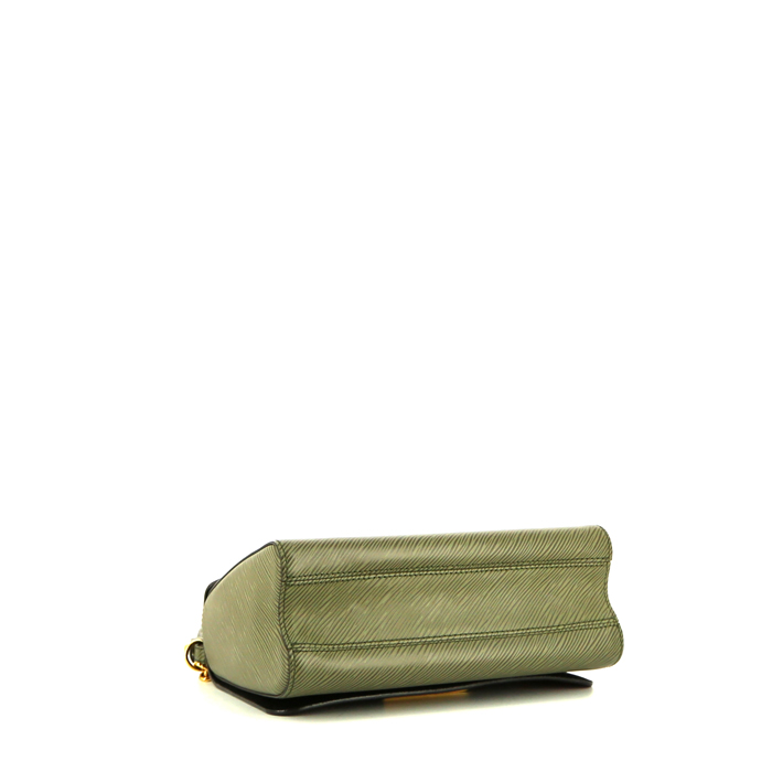 Borsa Louis Vuitton Twist in tela monogram marrone con motivo e pelle Epi verde oliva - Detail D5