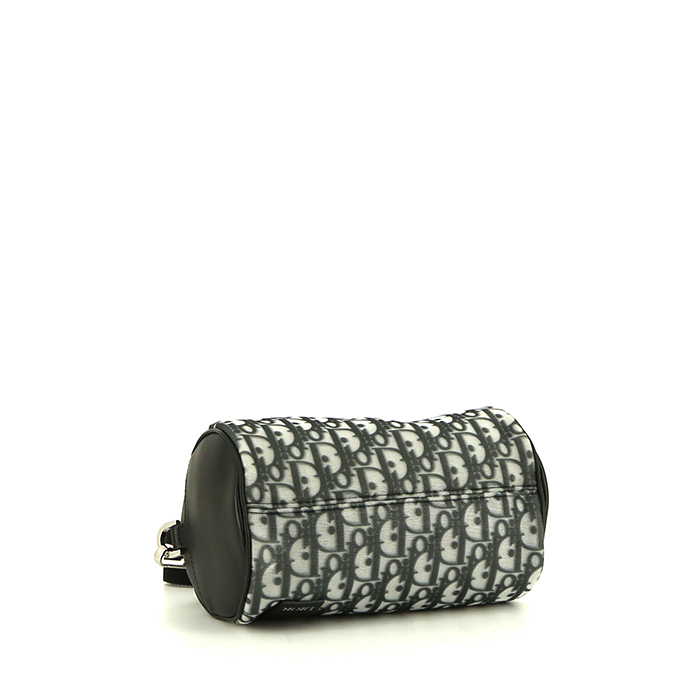 Sac bandoulière Dior Roller en toile monogram Oblique bleue et cuir noir - Detail D4