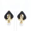 Rene Boivin 1980's earrings for non pierced ears in yellow gold,  ebony and diamonds - 360 thumbnail