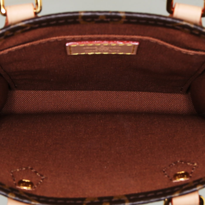 Bolso bandolera Louis Vuitton Sac Plat modelo pequeño en lona Monogram revestida marrón y cuero natural - Detail D3