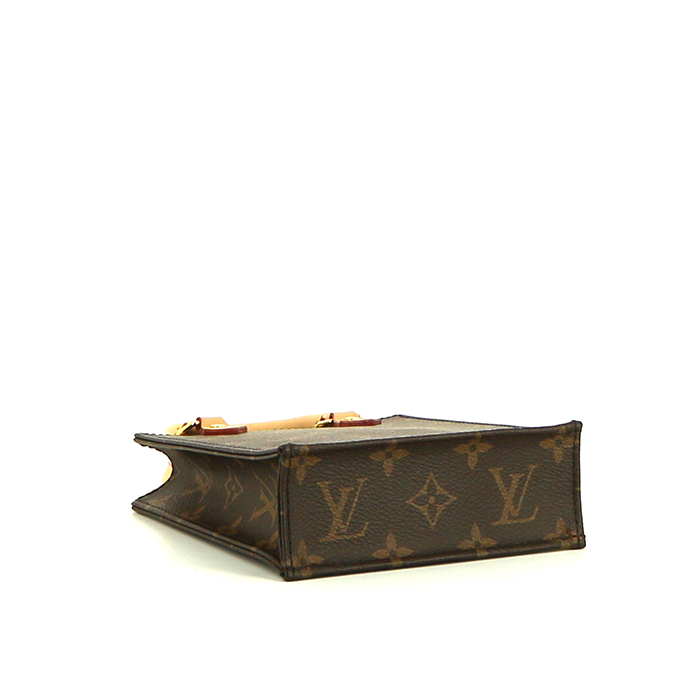 Louis Vuitton Sac Plat small model shoulder bag in brown monogram canvas and natural leather - Detail D5