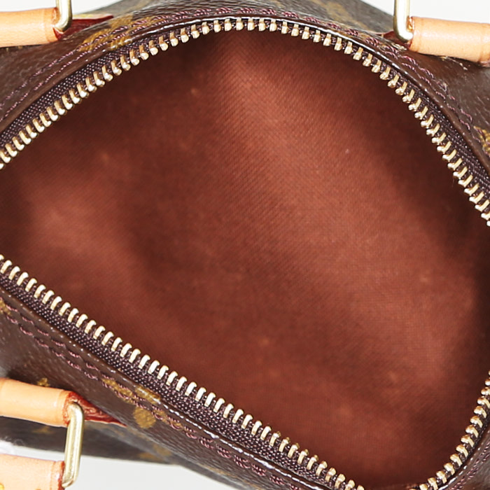 Bolso de mano Louis Vuitton Nano Speedy en lona Monogram marrón y cuero natural - Detail D2