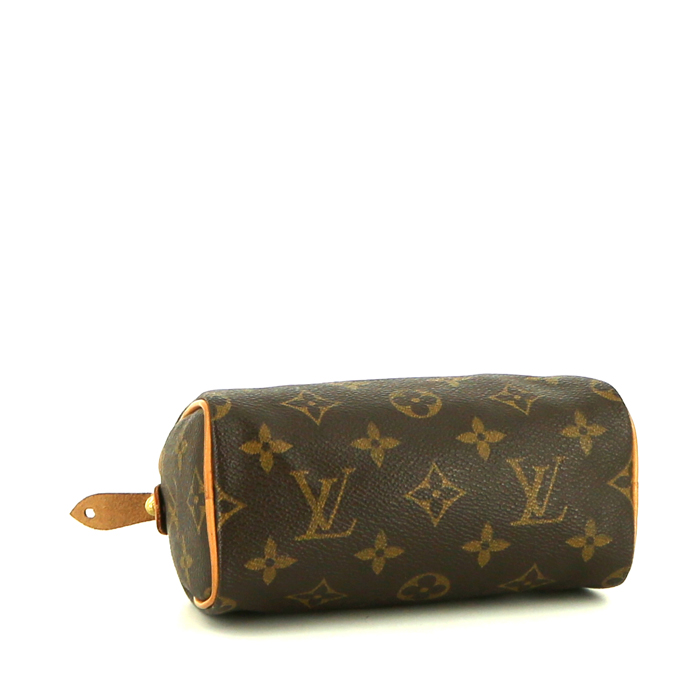 Bolso de mano Louis Vuitton Nano Speedy en lona Monogram marrón y cuero natural - Detail D4