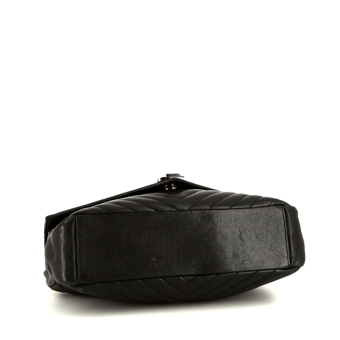 Saint Laurent College shoulder bag in black chevron quilted leather - Detail D5