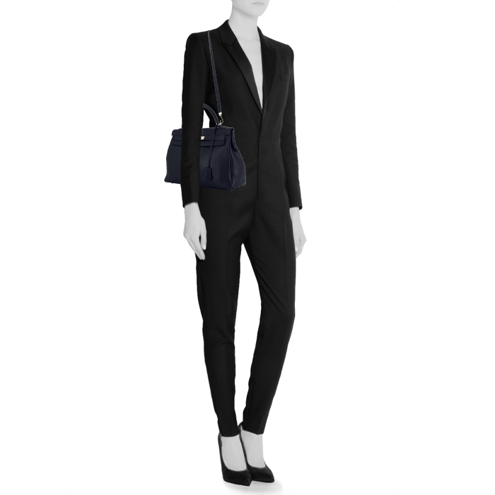 Bolso de mano Hermes Kelly 32 cm en cuero togo azul indigo - Detail D2