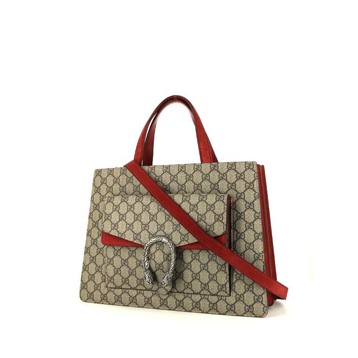 Gucci Dionysus handbag in beige monogram canvas and red leather - 00pp
