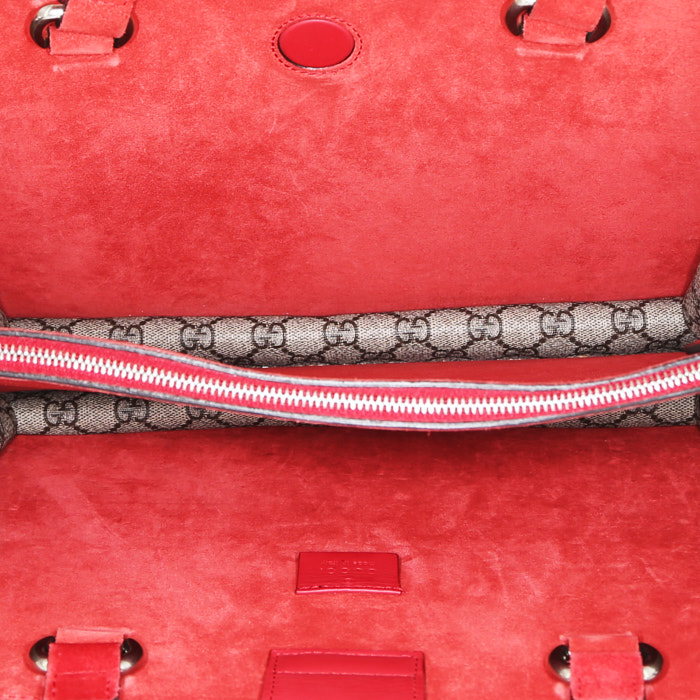 Bolso de mano Gucci Dionysus en lona Monogram beige y cuero rojo - Detail D3