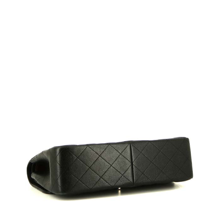 Chanel Timeless jumbo handbag in black quilted grained leather - Detail D5