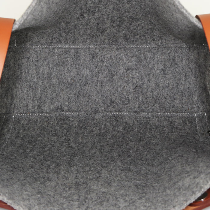 Shopping bag Hermès  Cabalicol in tela grigia e pelle gold - Detail D3