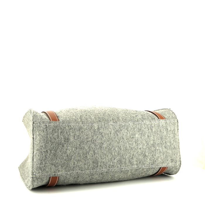 Hermès  Cabalicol shopping bag  in grey canvas  and gold leather - Detail D5