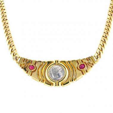Bulgari Monete necklace in yellow gold,  silver and ruby Bulgari Monete necklace in yellow gold,  silver and ruby
