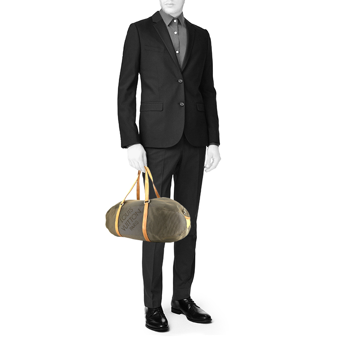 Louis Vuitton Geant Attaquant travel bag in grey canvas and natural leather - Detail D1