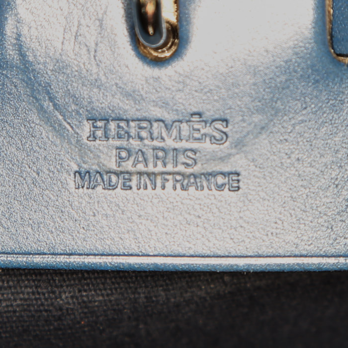 Bolso bandolera Hermes Herbag en lona azul marino y cuero azul marino - Detail D4