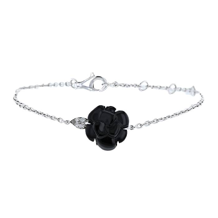 Chanel Camelia bracelet in white gold,  onyx and diamonds - 00pp
