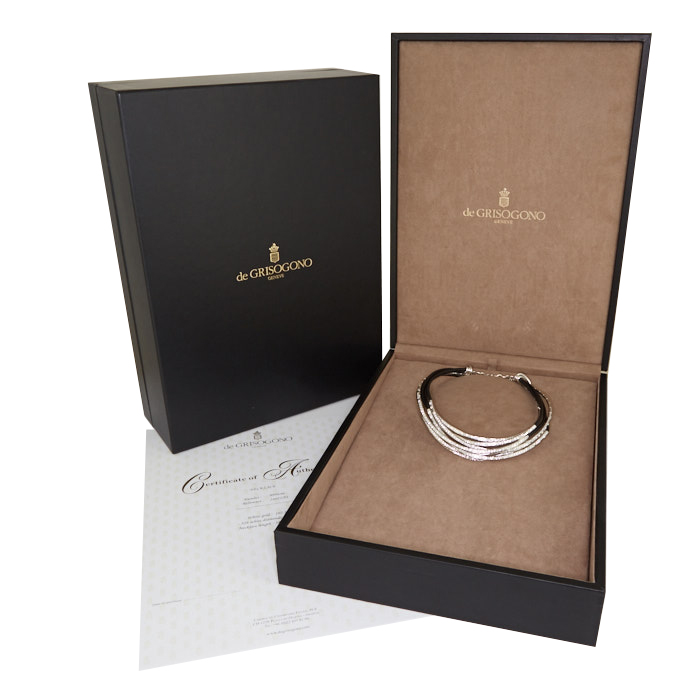 De Grisogono Allegra linked necklace in white gold,  diamonds and leather - Detail D2