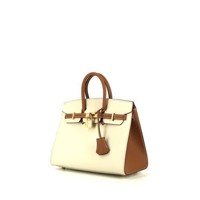 Hermes Birkin 25 cm Handbag in White Nata and Gold Bicolor Epsom