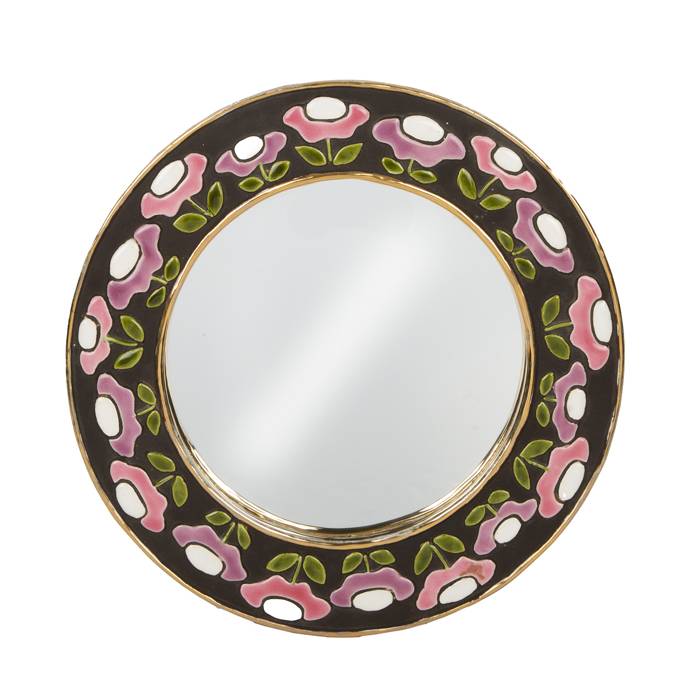 Mithé Espelt, "Millefleurs" mirror, in embossed and glazed earthenware and black background and gold, around 1965 - 00pp