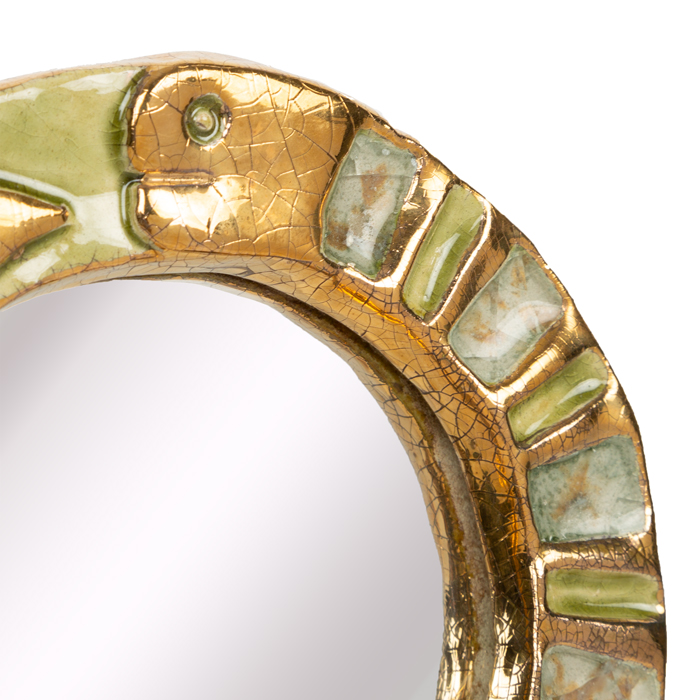 Mithé Espelt, "Ouroborost" hand mirror, in embossed and glazed earthenware, crackled gold and crystallised glass, from the 1960’s - Detail D1