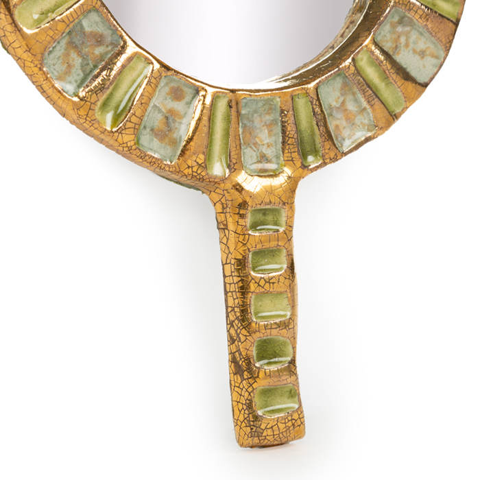 Mithé Espelt, "Ouroborost" hand mirror, in embossed and glazed earthenware, crackled gold and crystallised glass, from the 1960’s - Detail D2