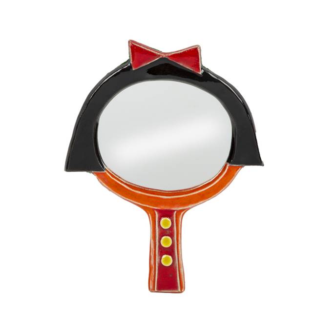 Mithé Espelt, « bow tie » hand mirror, in embossed and glazed earthenware, from the 1970's - 00pp