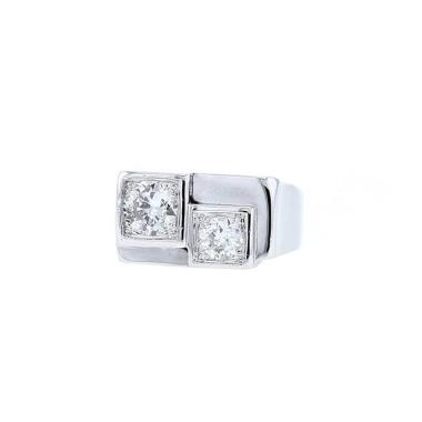 Anello con sigillo  Vintage  in platino e diamanti