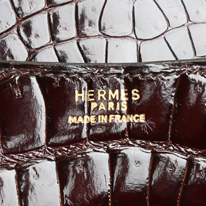 Bolso de mano Hermès  Constance en cocodrilo porosus color habano - Detail D3