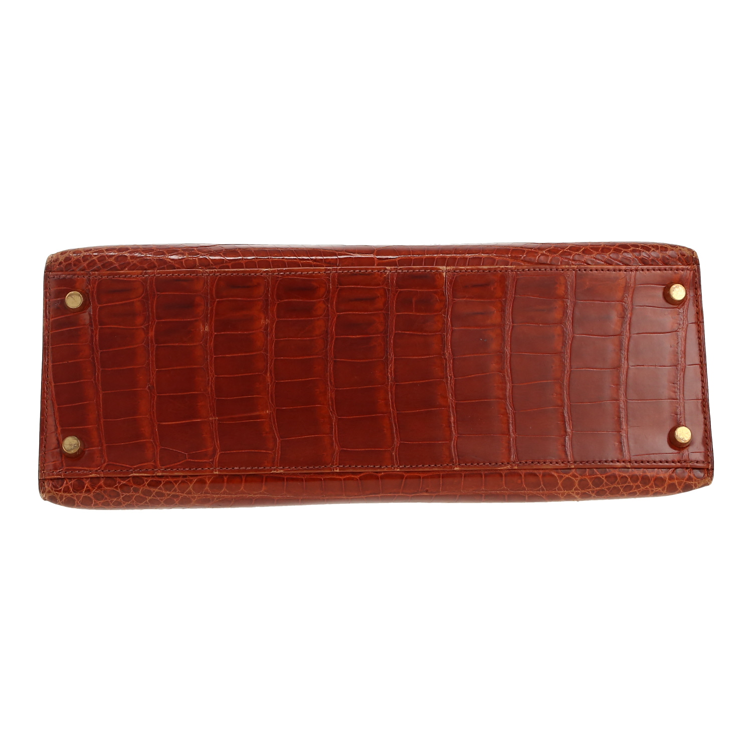 Bolso de mano Hermès  Kelly 32 cm en cocodrilo porosus color coñac - Detail D1