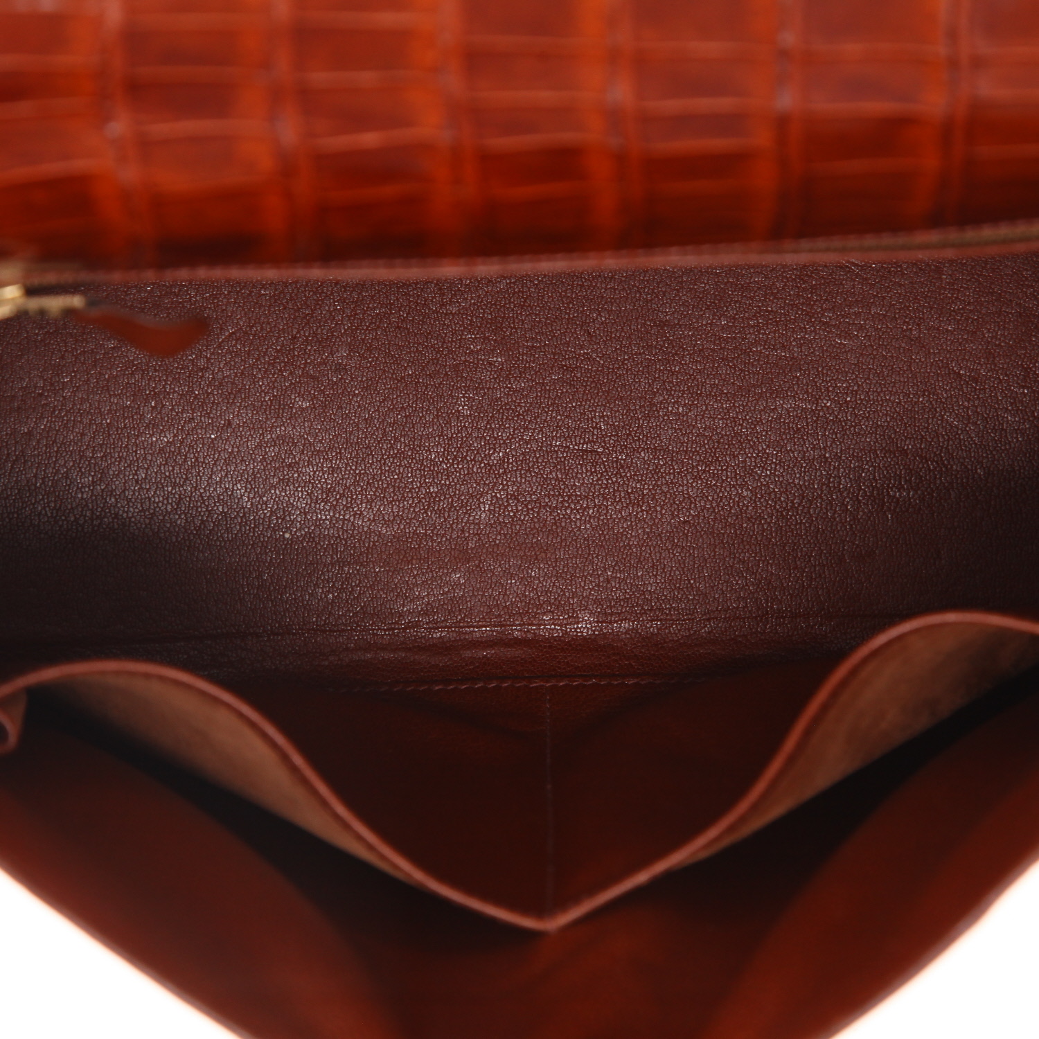 Bolso de mano Hermès  Kelly 32 cm en cocodrilo porosus color coñac - Detail D3