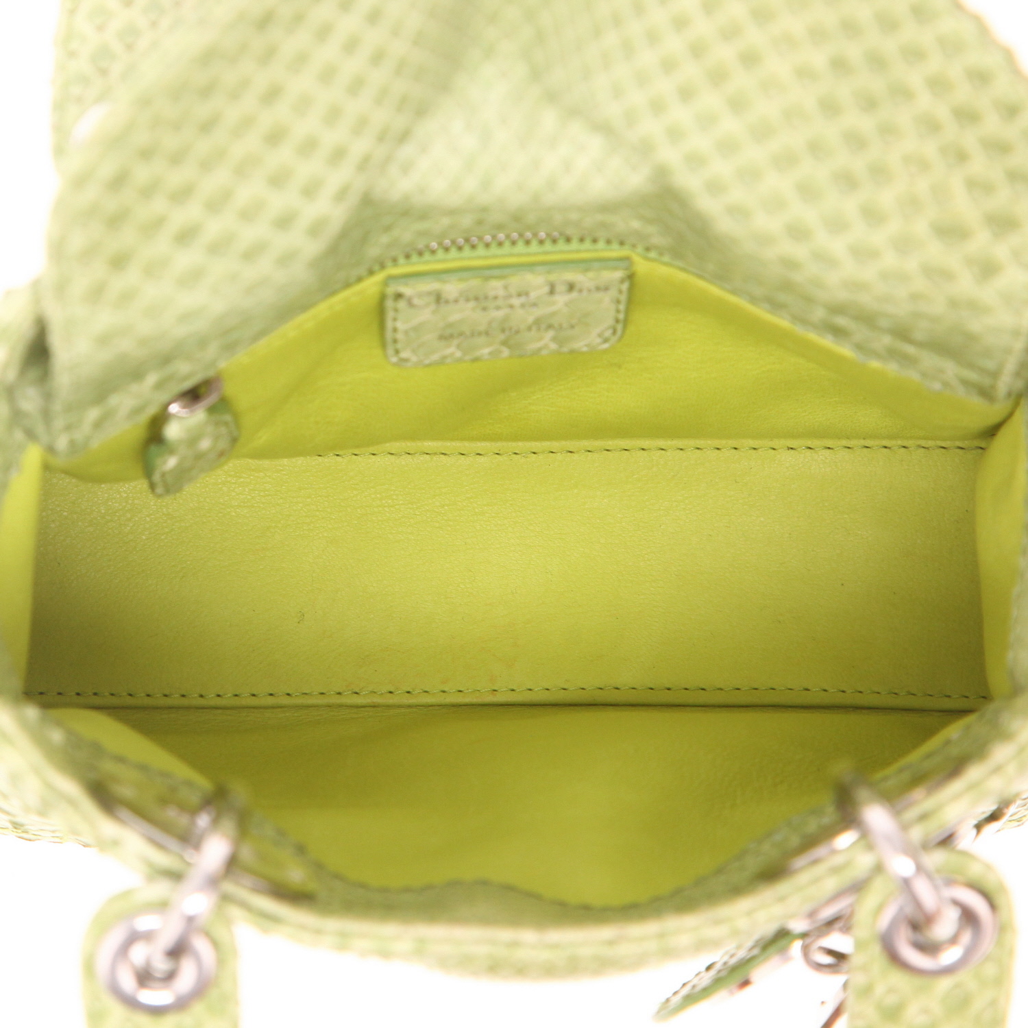 Bolso de mano Dior  Lady Dior mini  en piel de pitón verde - Detail D3