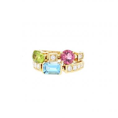 Bague articulée Bulgari Allegra moyen modèle en or jaune,  diamants et pierres de couleurs