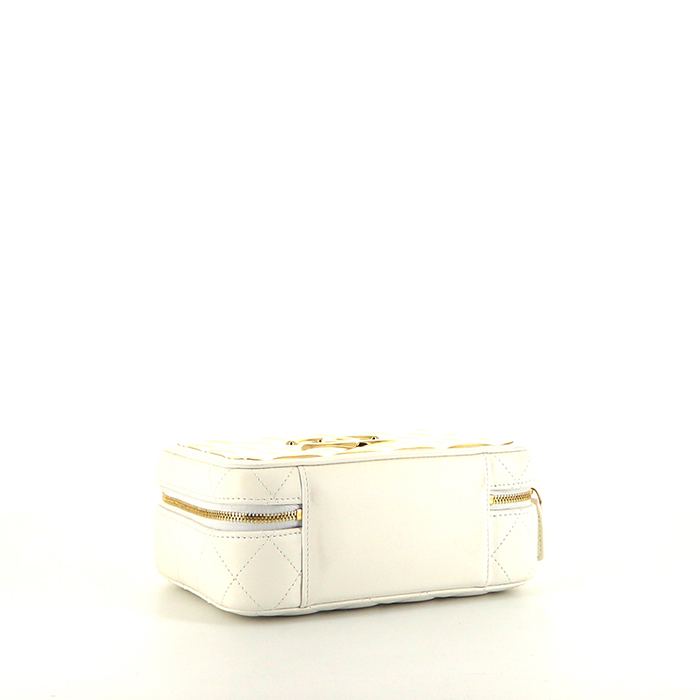 Chanel Vanity handbag in white leather and gilt metal - Detail D4