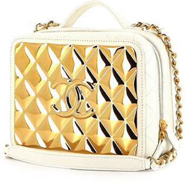 Borsa Chanel Vanity in pelle bianca e metallo dorato