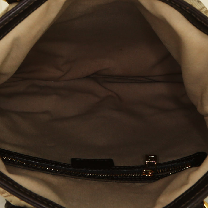 Sac à main Louis Vuitton en toile monogram Idylle beige et cuir marron - Detail D3