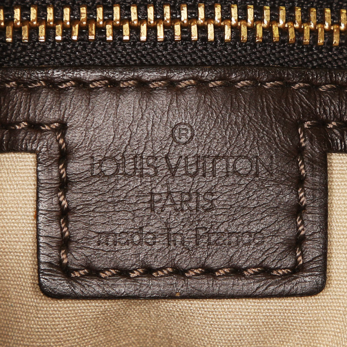 Sac à main Louis Vuitton en toile monogram Idylle beige et cuir marron - Detail D4