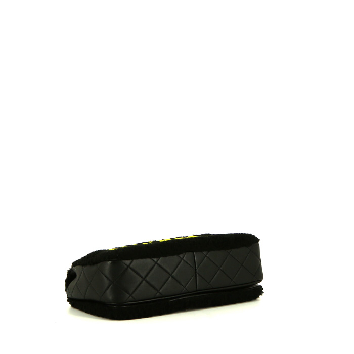 Borsa Chanel Timeless in lana nera con motivo e pelle nera - Detail D5