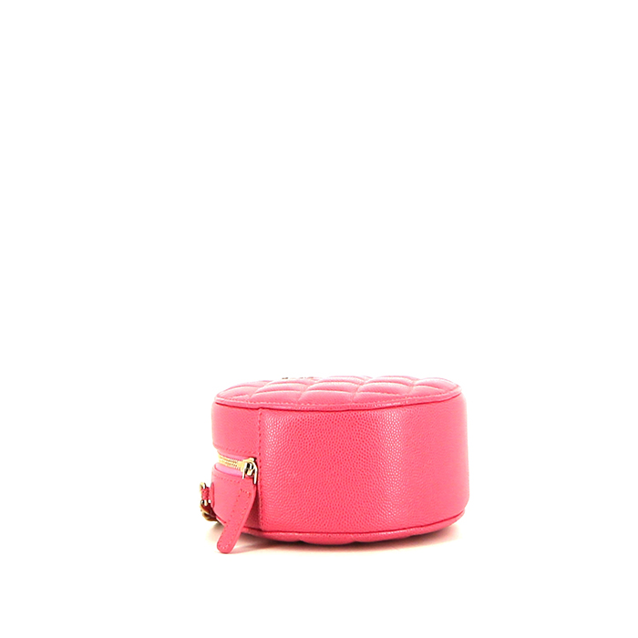 Chanel Round on Earth shoulder bag in pink quilted grained leather - Detail D4