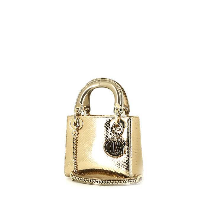 Dior Mini Lady Dior handbag in gold python - 00pp