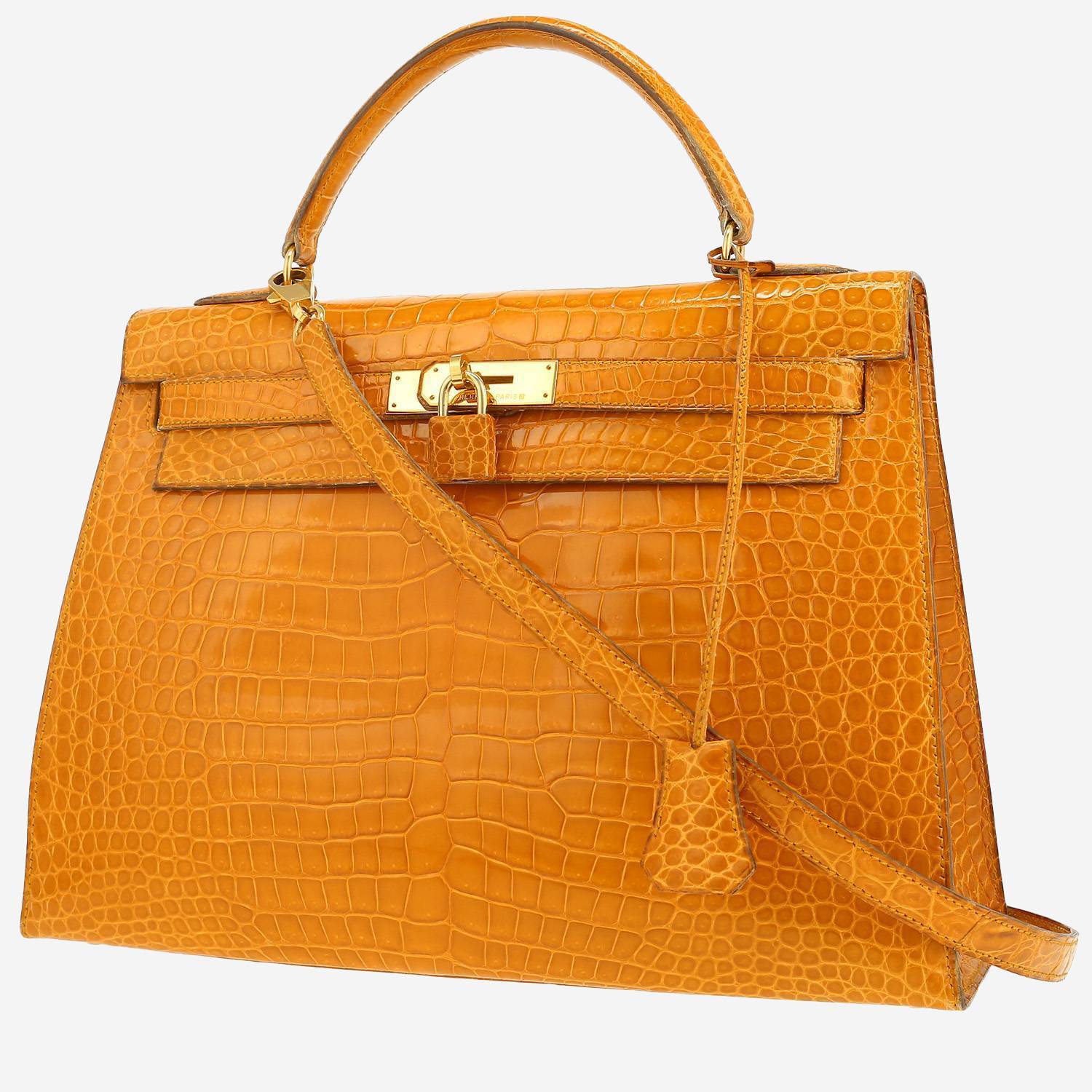 Borsa Hermès  Kelly 32 cm in coccodrillo marino arancione