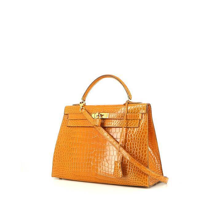 Hermes Kelly 32 cm handbag in orange porosus crocodile - 00pp