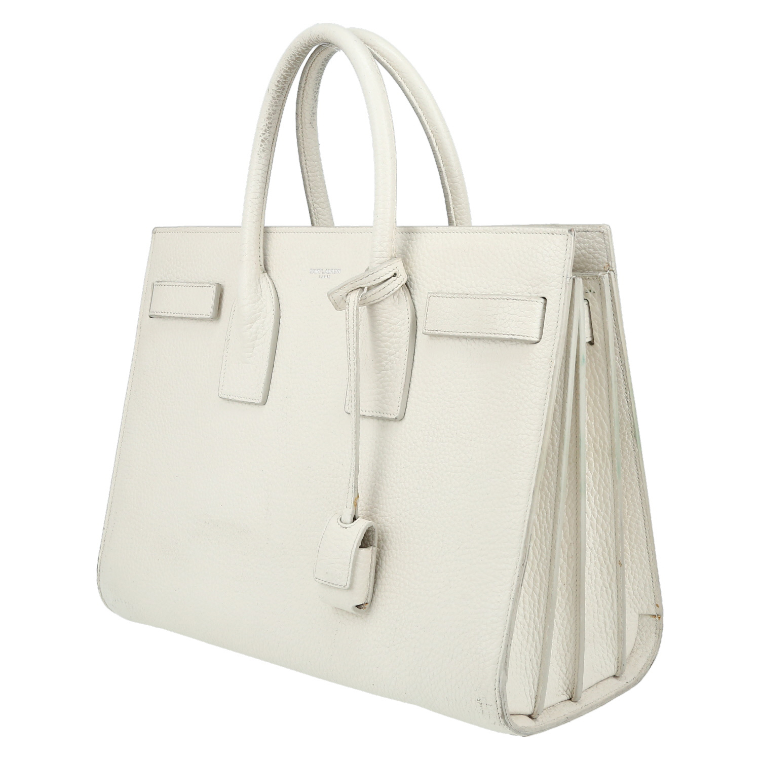 Bolso de mano Saint Laurent en cuero blanco - Detail D3