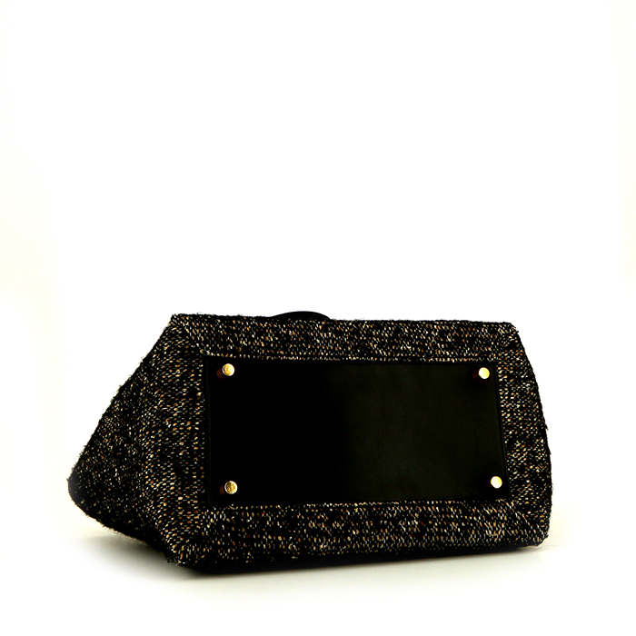 Bolso de mano Celine  Belt modelo grande  en cuero negro y tweed - Detail D4