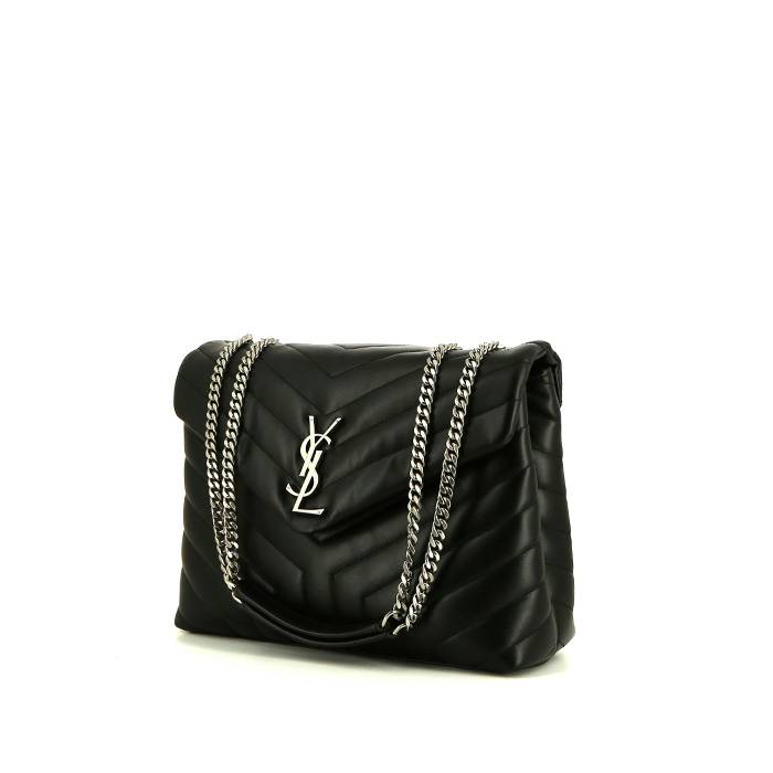 Saint Laurent Loulou medium model shoulder bag in black chevron quilted leather - 00pp