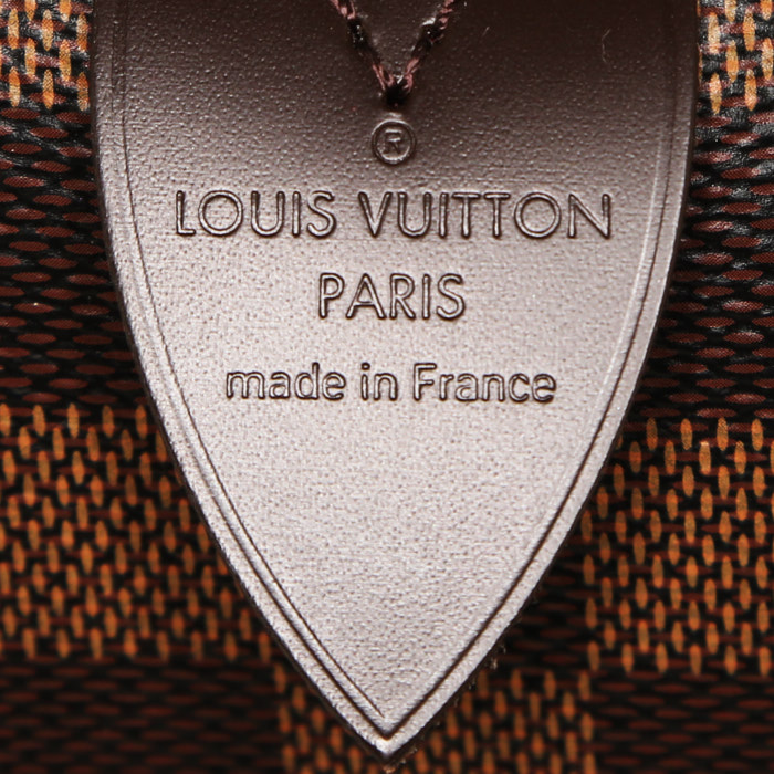 Louis Vuitton  Speedy 30 handbag  in ebene damier canvas  and brown leather - Detail D3
