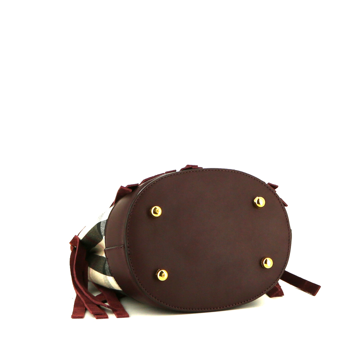 Burberry handbag in beige Haymarket canvas and burgundy suede - Detail D5