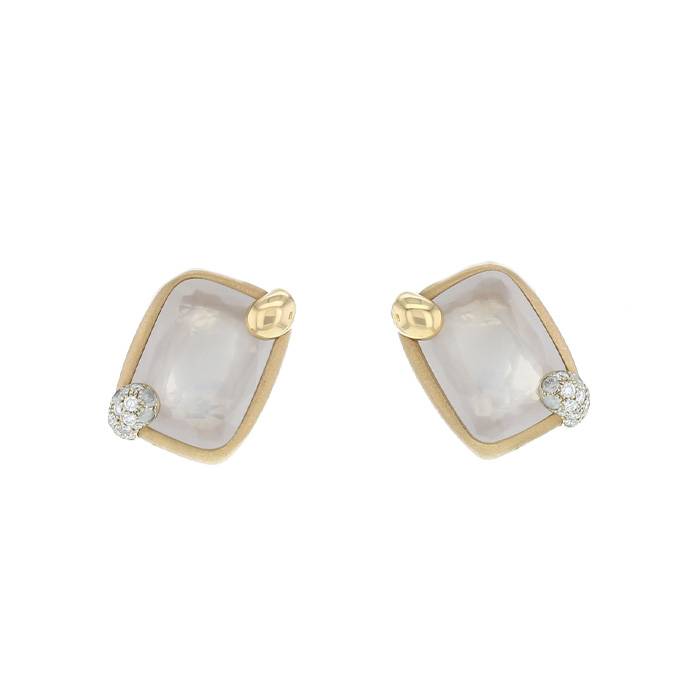 Paire de clips d'oreilles Pomellato Ritratto en or rose, quartz et diamants - 00pp